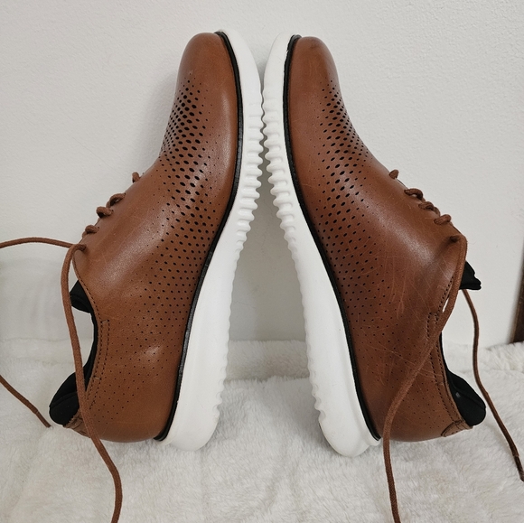 Cole Haan Mens 2.Zerogrand British Tan & Ivory Laser Wingtip Oxfords Size 8.5 - Picture 6 of 14